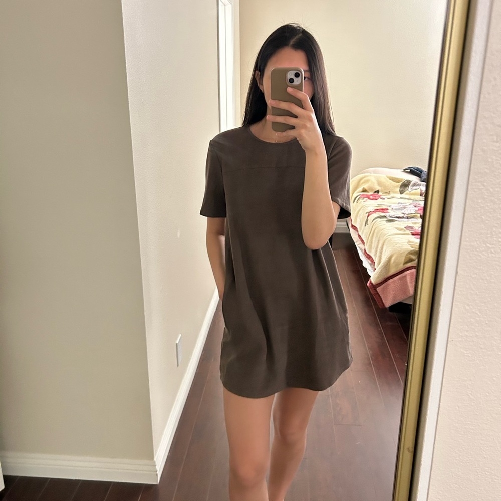 Brown velvet shirt dress
